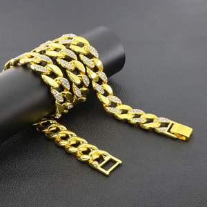 Chaîne cubaine <span class=keywords><strong>en</strong></span> alliage HY Hip-Hop, accessoires collier et bracelet, 15 mm, strass <span class=keywords><strong>en</strong></span> cristal, chaîne ondulée deux-<span class=keywords><strong>en</strong></span>-un, bague unisexe - Product Image 4