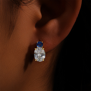 CANNER Boucles d'oreilles clous délicates en zircon rouge, bleu, vert, bijoux en argent 925, pendentif en forme d'œuf pour femmes - Product Image 6