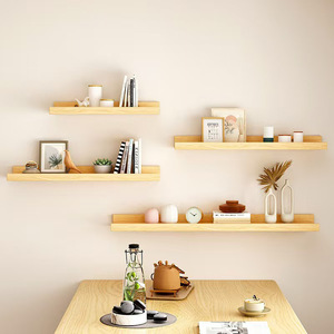 Solid Wood Wall <b>Shelf</b> Single Tier Rectangle Durable Living Room Storage Display <b>Rack</b> Customizable Size - Product Image 1