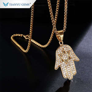 Tianyu Gems Customized Jewelry Hand Pendant <strong>Mens</strong> 14k 18k Pure <strong>Gold</strong> <strong>Chains</strong> Moissanite <strong>Diamond</strong> Hip Hop Hamsa Necklace - Product Image 6