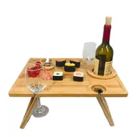 Meja Piknik Luar Ruangan Portabel Pemegang Gelas Anggur Lipat Dua Dalam Satu Pegangan Serbaguna Bambu