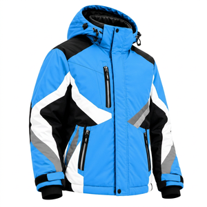 Veste de ski imperméable coupe-vent bleu noir blanc, parka d'hiver pour activités de plein air, manteau de sport de neige à capuche avec logo pour homme - Product Image 1