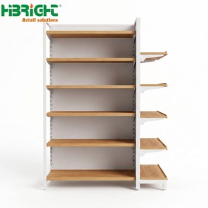 Étagères de supermarché en acier à grain de bois Highbright, étagères gondoles durables pour épicerie - Product Image 1