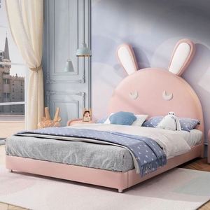 Cartoon <b>Pink</b> Bunny Guardrail <b>Slide</b> Bed 1.2 m Solid Wood Girls Princess Bedroom - Product Image 5