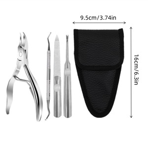 Ensemble de soins des ongles 4 pièces Coupe-cuticules Pousse-cuticules Coupe-peaux mortes Outils de manucure professionnels avec étui en cuir - Product Image 1