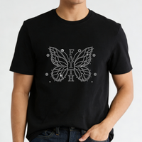 Transfert thermocollant papillon chrétien en strass pour T-shirt, vente en gros usine