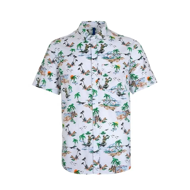 New look fancy printed clothes mens quality unique short sleeve hawaiian shirts 100% cotton