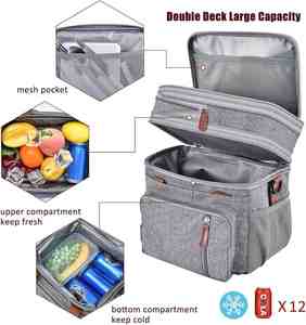 Lunch Bag Lunch Box Double Deck Leakproof Insulated Soft Large Adult Camping Cooler Bag for Work Beach Picnic Travel - Product Image 4