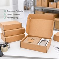 Boîtes d'expédition en carton ondulé kraft avec logo personnalisé, vente en gros, auto-scellantes, pour vêtements, étuis de téléphone, e-commerce