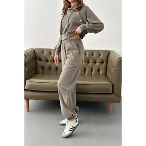 Conjunto de Sudadera con Capucha Gris y Pantalones Cargo para Mujer, Manga Larga, Tela de Felpa, Informal, Transpirable, Estilo Jogger - Product Image 2