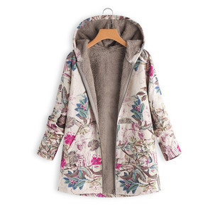 Abrigo de felpa con capucha y estampado Retro para mujer, chaqueta holgada de talla grande, cortavientos informal a la moda, <span class=keywords><strong>otoño</strong></span> e <span class=keywords><strong>invierno</strong></span>, novedad de <span class=keywords><strong>2023</strong></span> - Product Image 2