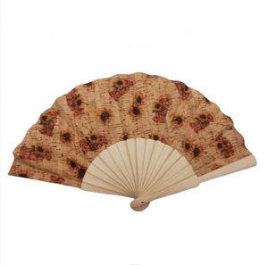 En stock : Éventail en bois de 23 cm avec tissu en liège écologique, couleurs naturelles et personnalisables pour cadeaux promotionnels et fournitures de fête - Product Image 5