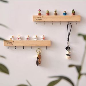 Porte-clés mural en bois massif, rectangulaire, avec trois ou plus crochets, pour l'entrée, rangement et organisation - Product Image 1