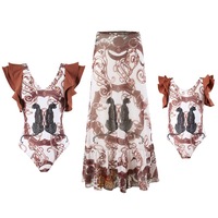 Maillot de bain une pièce personnalisé OEM à imprimé tribal africain, avec manches à volants et jupe en maille, pour mère et fille