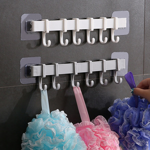 Creative 6-link adhesive plastic <b>hooks</b> for kitchens and bathrooms, six rows of <b>hooks</b> for toilet doors. - Product Image 1