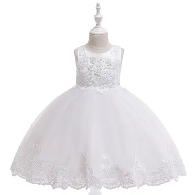 Princesa flor niña vestido de encaje Color blanco boda cumpleaños fiesta niños vestidos para niñas adolescente graduación diseños vestido