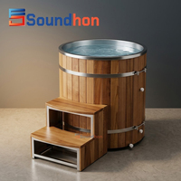 Baignoire de trempage froide tout-en-un en bois de cèdre de luxe Soundhon avec couvercle et échelle