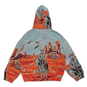 Sudadera con Capucha Personalizada para Hombre, Estilo Jacquard Vintage, Diseño de Esqueleto Vaquero del Desierto, Fabricante de Ropa - Product Image 3