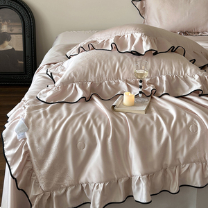 French Style Summer Cooling Tencel Cotton <b>Quilt</b> Romantic Jacquard Ruffle Edge Washable Silky Smooth Air Conditioned Thin <b>Quilt</b> - Product Image 1