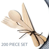 Vaisselle en bois biodégradable écologique portable, fourchette, cuillère, couteau jetables, couverts en bois pour les voyages et le camping