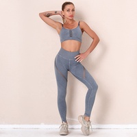Nouveau lavage à l'acide personnalisé sans couture maille creuse évidée extensible bout à bout entraînement Gym Fitness Yoga ensemble