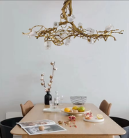 Lustres suspendus modernes en cuivre avec branches, verre et fleurs de rose, pour hôtel, chambre, salon, bar, éclairage LED
