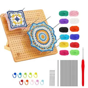 PUSELIFE Knitting Crochet With 15pcs Metal Rod Pins And Granny Squares Lovers Stand Bamboo Crochet Blocking Board