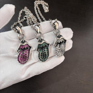 Chrom Hearts 舌头吊坠项链 银色 男女款 镶嵌彩色钻石 轻奢复古做旧时尚 - Product Image 2