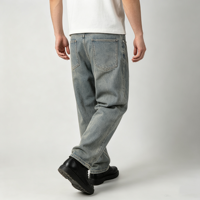 Jean bleu délavé vintage pour homme, coupe droite, déchiré, cinq poches, pantalon décontracté, OEM, vente en gros