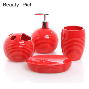 4 pièces En Céramique <span class=keywords><strong>Rouge</strong></span> Complet Ensemble D'accessoires De Salle de bain-<span class=keywords><strong>Porte</strong></span>-Brosse À Dents, Gobelet, <span class=keywords><strong>porte</strong></span>-<span class=keywords><strong>savon</strong></span>, Distributeur De Pompe - Product Image 1