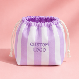 Eco-Friendly Storage Foldable Toiletry Cosmetic Bag Custom Embroidery Logo Polyester Make Up Drawstring Bag - Product Image 3