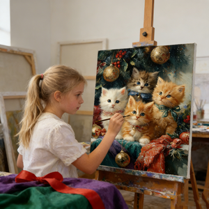 Pintura por Números Personalizada con Foto, Kit de Pintura Acrílica al Óleo para Adultos y Niños, Diseño de Gato Navideño, Decoración de Pared para el Hogar, Regalo Artístico de Navidad - Product Image 1