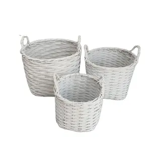 Cheap wholesale wicker fruit shopping basket storage white wire basket with handle / gardening basket / wood chip basket