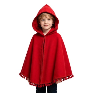 <span class=keywords><strong>Capa</strong></span> con Capucha para Niños, Color Rojo Sólido, con Adorno de Pompones, Disfraz de <span class=keywords><strong>Caperucita</strong></span> <span class=keywords><strong>Roja</strong></span> - Product Image 1
