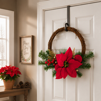 Guirlande avec poinsettia pour Noël, décoration de porche, ornement de maison, décoration suspendue, accessoire photo, porte d'entrée