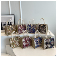 Sac à déjeuner bento en lin pour femme, style ethnique, nouvelle mode estivale, en toile et polyester avec fermeture éclair, pour usage extérieur, idéal pour les mamans, facile à nettoyer