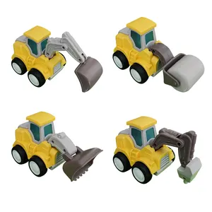 4pcs/盒耐用ABS卡车模型玩具压力机和Go卡车玩具摩擦建筑车辆模型玩具套装