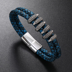 <span class=keywords><strong>Bracciale</strong></span> in Pelle da Uomo <span class=keywords><strong>con</strong></span> Chiusura Magnetica e Artigli di Diamante, Intrecciato a Mano - Product Image 6
