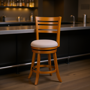 Tabouret pivotant à hauteur de comptoir, structure en bois, assise en tissu beige, tabouret de bar de 24 pouces, design traditionnel moderne, mobilier commercial - Product Image 2
