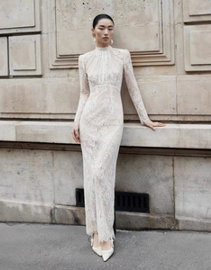 long sleeve lace western wedding dress Rustic Long Sleeve Weding Dresses Lace Appliqued Ivory Beach Wedding D   Musebridals
