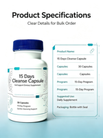 Capsules de nettoyage intestinal de 15 jours, complément alimentaire, capsules de nettoyage à base de plantes, OEM ODM, étiquette privée