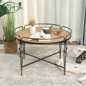 [] Wooden <b>Coffee</b> <b>Table</b> With Metal Legs <b>Rectangle</b> Small Living Room <b>Table</b> For Apartment Balcony Use - Product Image 2