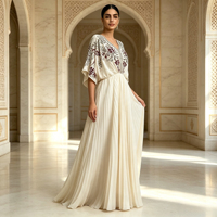 Robe longue kaftan marocaine élégante brodée de sequins, à manches courtes, plissée, richement perlée, col en V, grande taille, pour adultes, Ramadan, Aïd