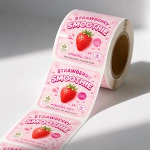 Étiquettes autocollantes rectangulaires en papier pour smoothies aux fraises, impression numérique écologique, emballage de boissons - Product Image 1