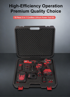Kit de Herramientas 3 en 1 sin Escobillas, 18 Piezas, Atornillador de Impacto de 200N.m, Llave de Impacto de 850N.m, Llave de Trinquete de 40N.m, 16.8V 21V 12V con Cargador