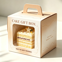Herbruikbare kartonnen bakkerijdoos met transparant venster, zelfoprichtend ontwerp, matte laminatie, aanpasbare maat en vorm voor snacks.