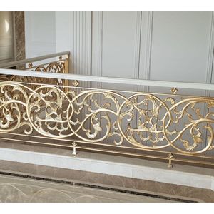 Rampe d'escalier en aluminium coulé, dorée, décorative, en métal, pour villa et hôtel de luxe, design personnalisé - Product Image 3