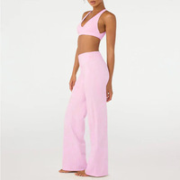 Ensemble 2 pièces de sous-vêtements de sport/yoga pour femme, taille haute, couleur unie, en Spandex/Nylon, anti-transpiration, dos froncé, jambe droite, longueur intégrale