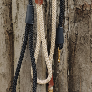 Correa para Perro de Cuerda Beige y Marrón con Cuero Hecha a Mano, Correa Resistente para Perro - Product Image 1