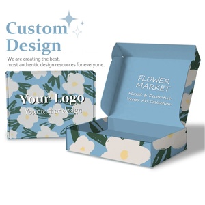 Custom Design Blue Color Flat <b>Pack</b> Floral Corrugated Paper Gift Packaging <b>Box</b> - Product Image 1